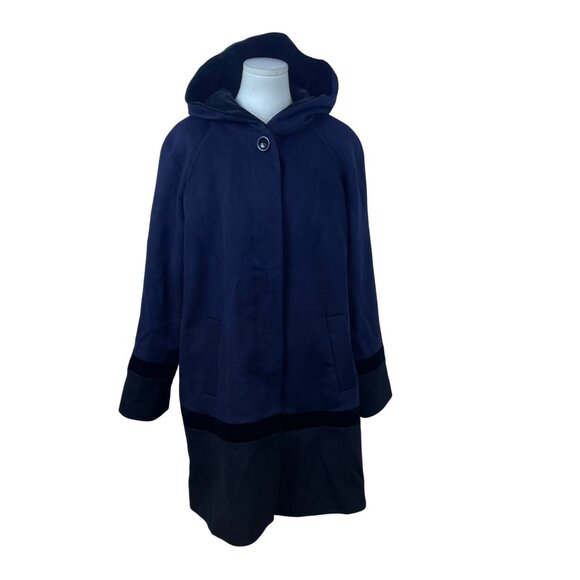 Forecaster Women’s Navy Wool Hooded Coat With Velvet Trim Warm Outerwear Sz 12 - Picture 2 of 10